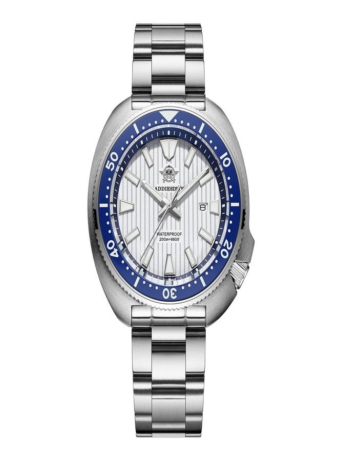 ADDIESDIVE Thin 12 MM Dive Watches for Men Sapphire Crystal Waterproof 200 M Date Display Ceramic Bezel Quartz Analog Diver Watch, AD2507 whiteblue - Image 1