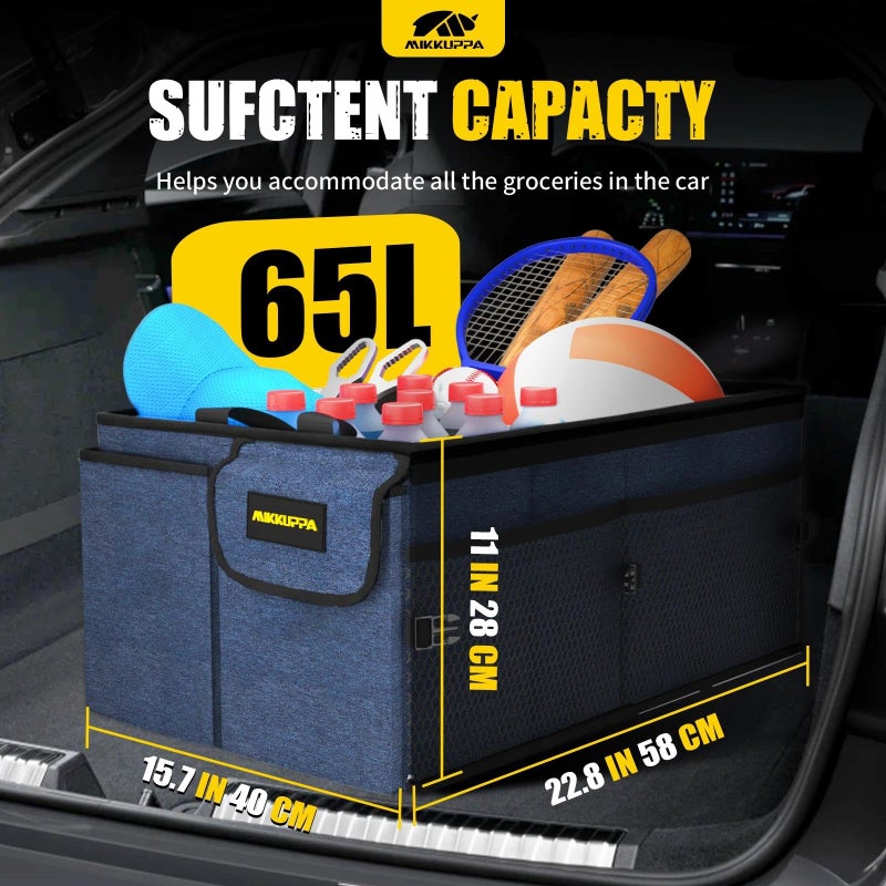 MIKKUPPA Car Trunk Organizer - 65L Collapsible Trunk Organizer with Lid, Sturdy Car Storage for SUV Auto Truck Van with Adjustable Straps and Non Slip Bottom (Blue) - Image 2
