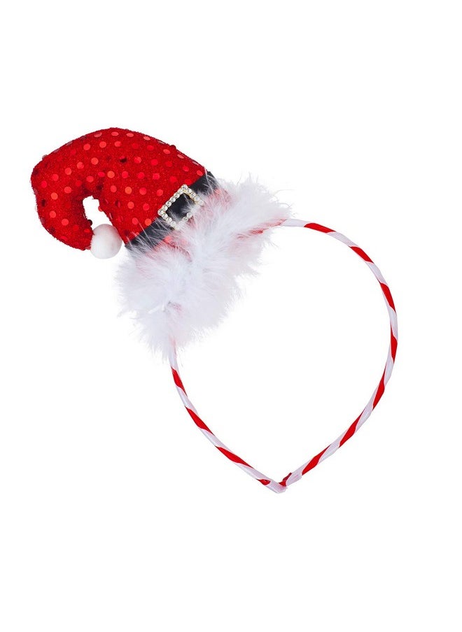 Lux Accessories - Lux Accessories Little Red Sequins Santa Claus Hat White Fur Stripes Headband - Image 1