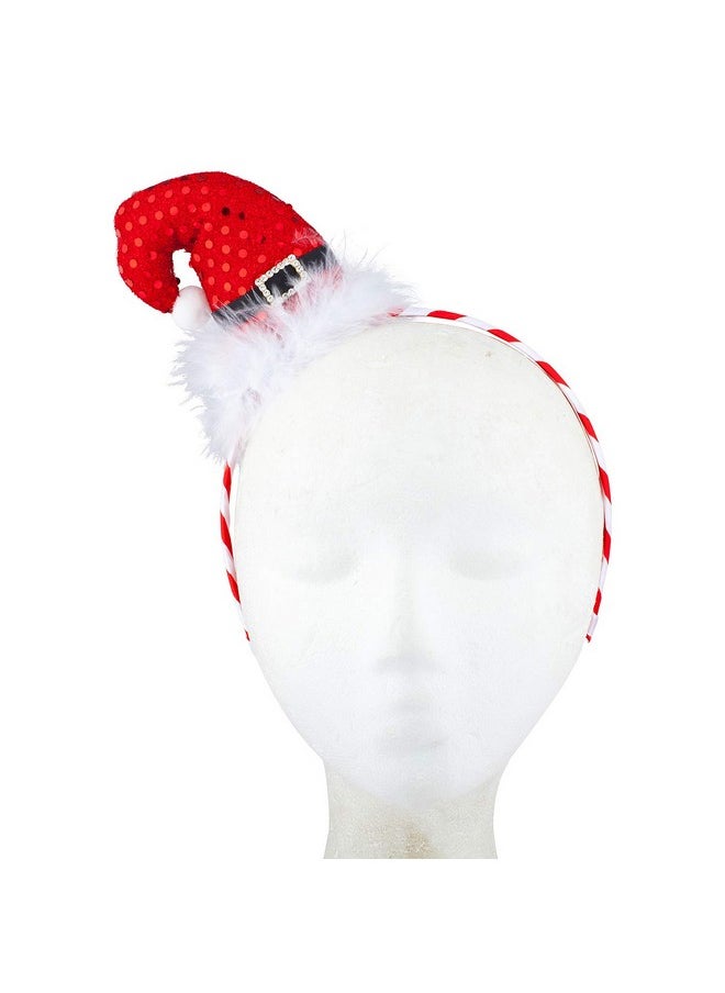 Lux Accessories - Lux Accessories Little Red Sequins Santa Claus Hat White Fur Stripes Headband - Image 1