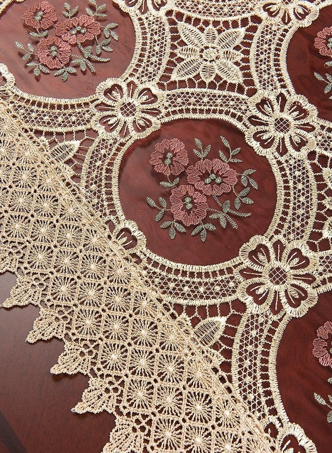 Simhomsen Embroidered Vintage Floral Lace Burgundy Table Runner 16 × 72 Inch - Image 4