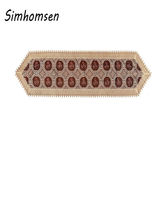 Simhomsen Embroidered Vintage Floral Lace Burgundy Table Runner 16 × 72 Inch - Image 2