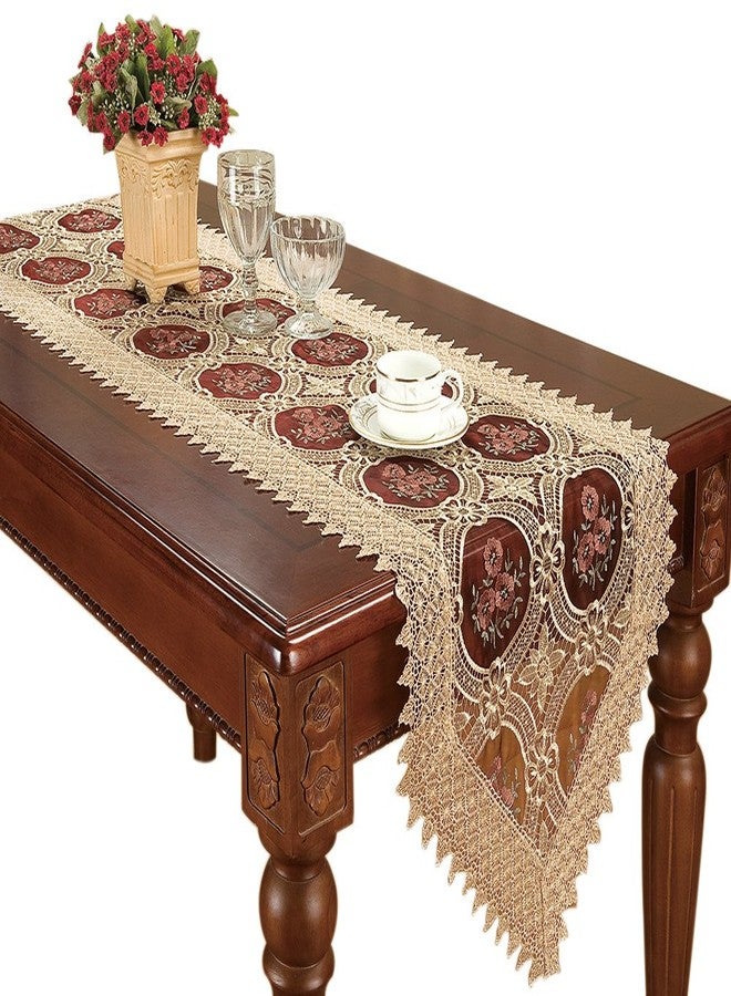 Simhomsen Embroidered Vintage Floral Lace Burgundy Table Runner 16 × 72 Inch - Image 1