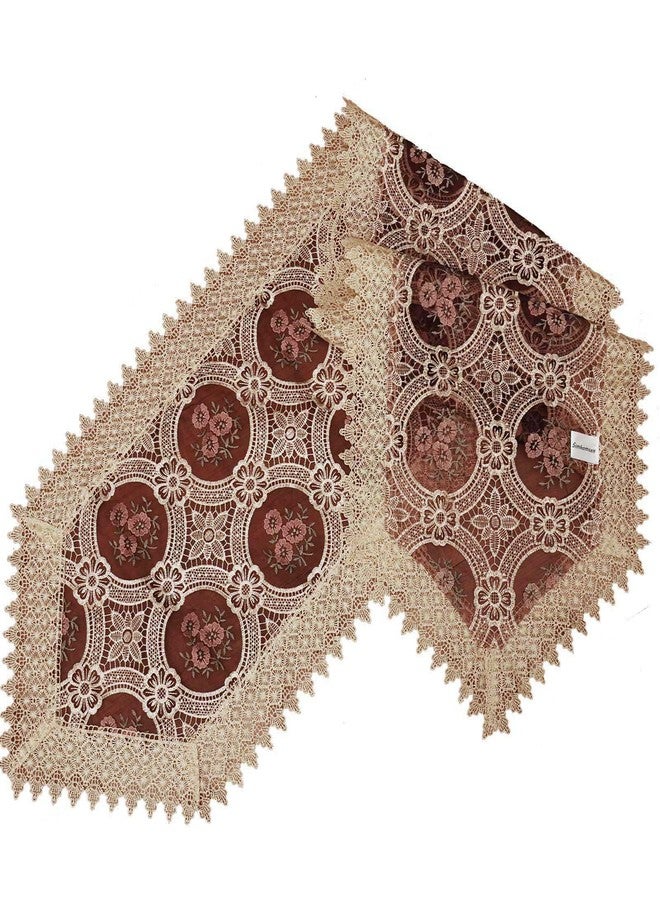Simhomsen Embroidered Vintage Floral Lace Burgundy Table Runner 16 × 72 Inch - Image 3