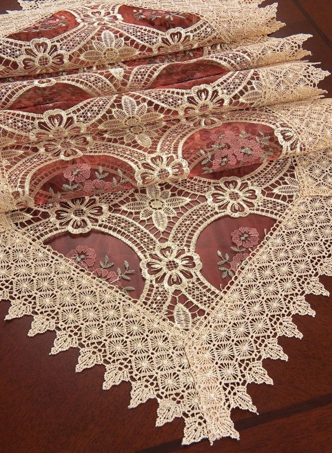 Simhomsen Embroidered Vintage Floral Lace Burgundy Table Runner 16 × 72 Inch - Image 5
