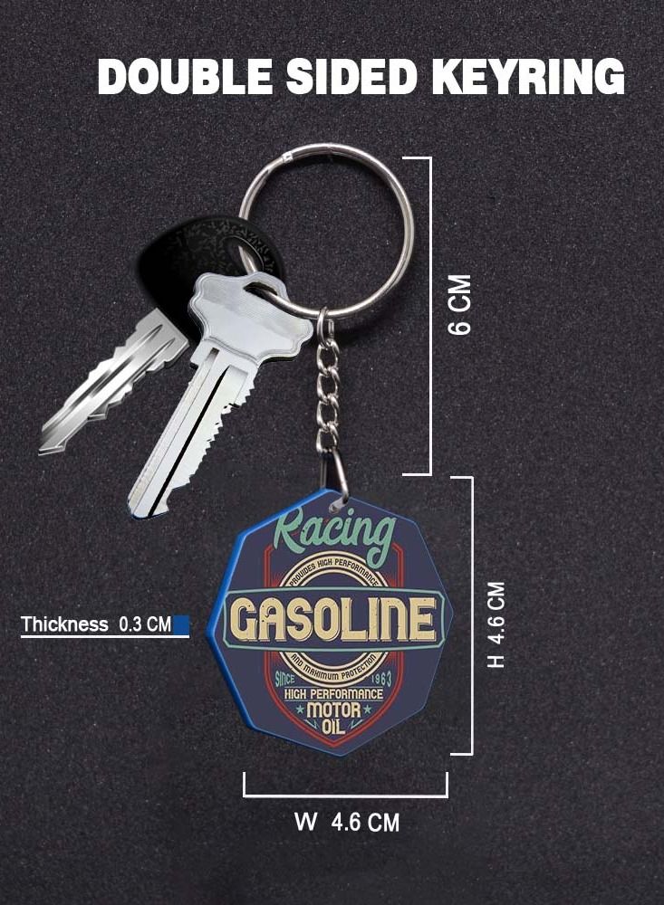Service Zone Keychain Small Gift To Love One Octagon Shape With Double Side Print Racing Gasoline 