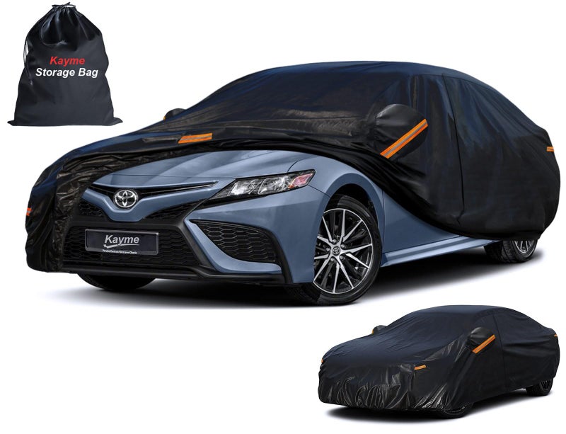 Kayme 7 Layers Heavy Duty Car Cover Waterproof All Weather, Full Exterior Cover Outdoor Snow Sun Uv Protection with Zipper for Automobiles, Universal Fit for Sedan (186 to 193 Inch) - Image 1