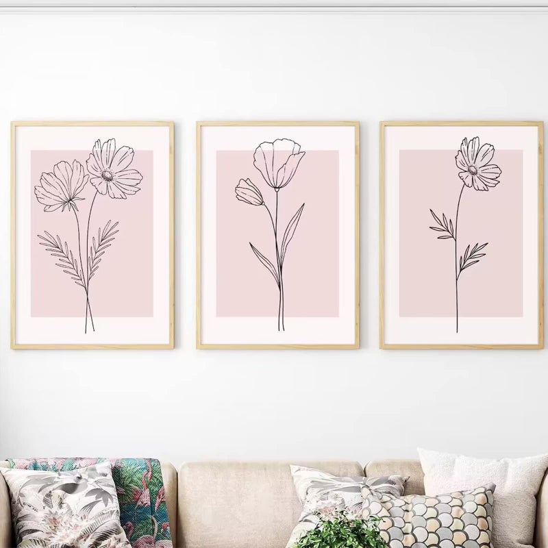 Baccone Pink Wall Art Pictures Decor Blush Pink Flower Canvas Painting Floral Botanical Wall Art Girl Room Poster Aesthetic Coquette Artwork for Bedroom Office Bathroom 12x16 Inch UNFRAMED set of 3