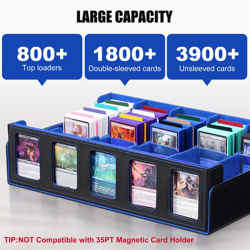 Kabinka Trading Card Storage Box with Commander Display , 5-Row Deck Case with Removable Lid; 3900+ Card Deck Box for MTG TCG Sports Card, 5 Top Loaders, 5 Stoppers, 48 Dividers,1 Dice Tray (Black Blue) - Image 2