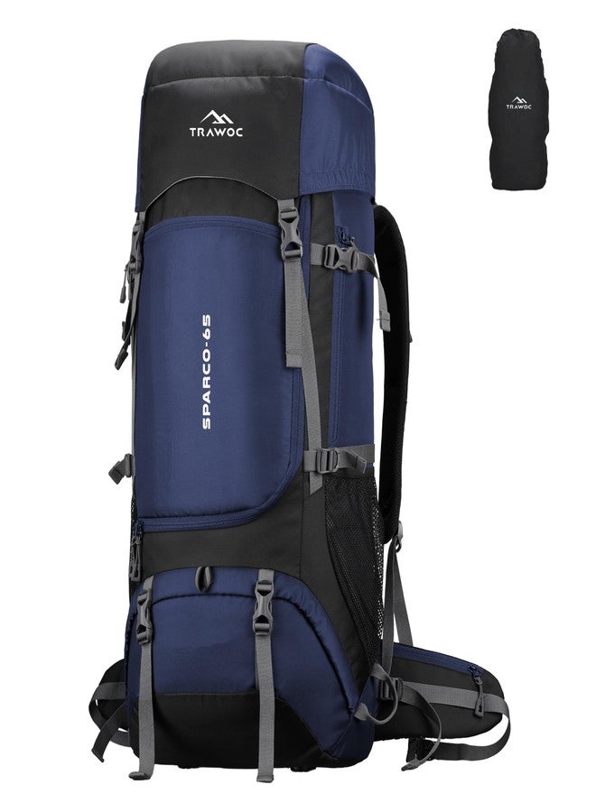 تراوك حقيبة ظهر تراوك سباركو 65 لتر للسفر والمشي والتخييم، مناسبة للرجال والنساء، مزودة بغطاء للمطر/جيب للأحذية، موديل HK009، لون أزرق داكن، ضمان 3 سنوات - Image 1