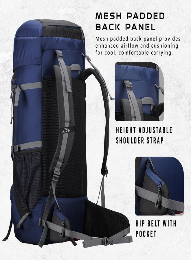 تراوك حقيبة ظهر تراوك سباركو 65 لتر للسفر والمشي والتخييم، مناسبة للرجال والنساء، مزودة بغطاء للمطر/جيب للأحذية، موديل HK009، لون أزرق داكن، ضمان 3 سنوات - Image 3
