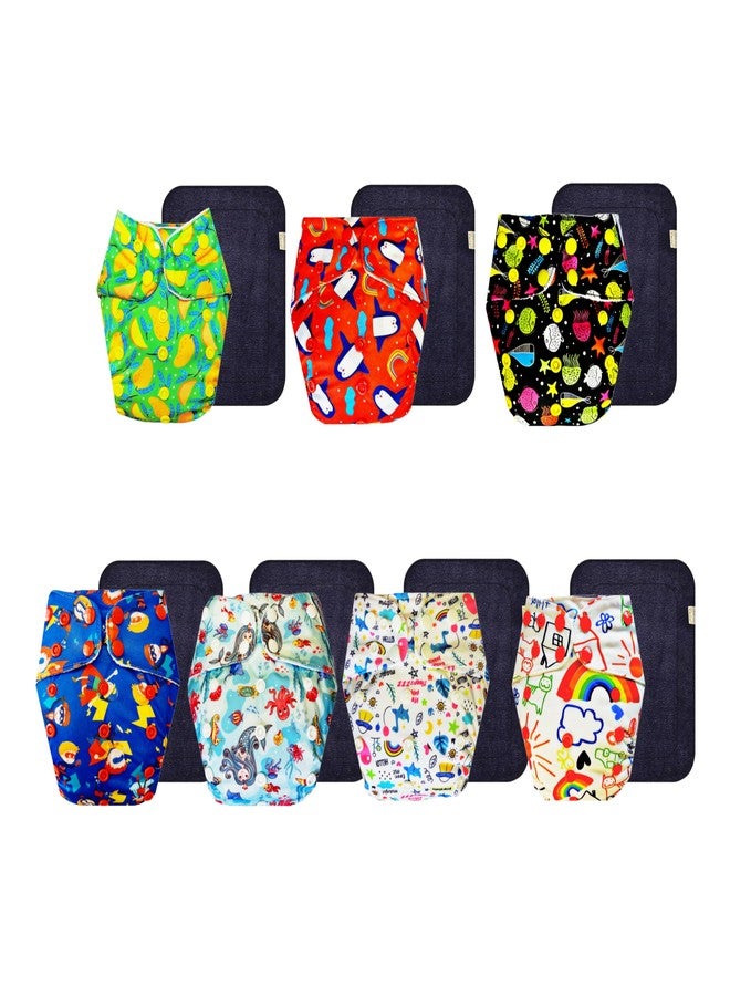 Dumbledo Premium Cloth Diaper with Black Insert (Pack of 7) | Hypoallergenic | 6-Layer Absorbent Pad | Adjustable Snaps | All-Day Wear | 3 Months - 3 Years | Unisex Baby - Image 1