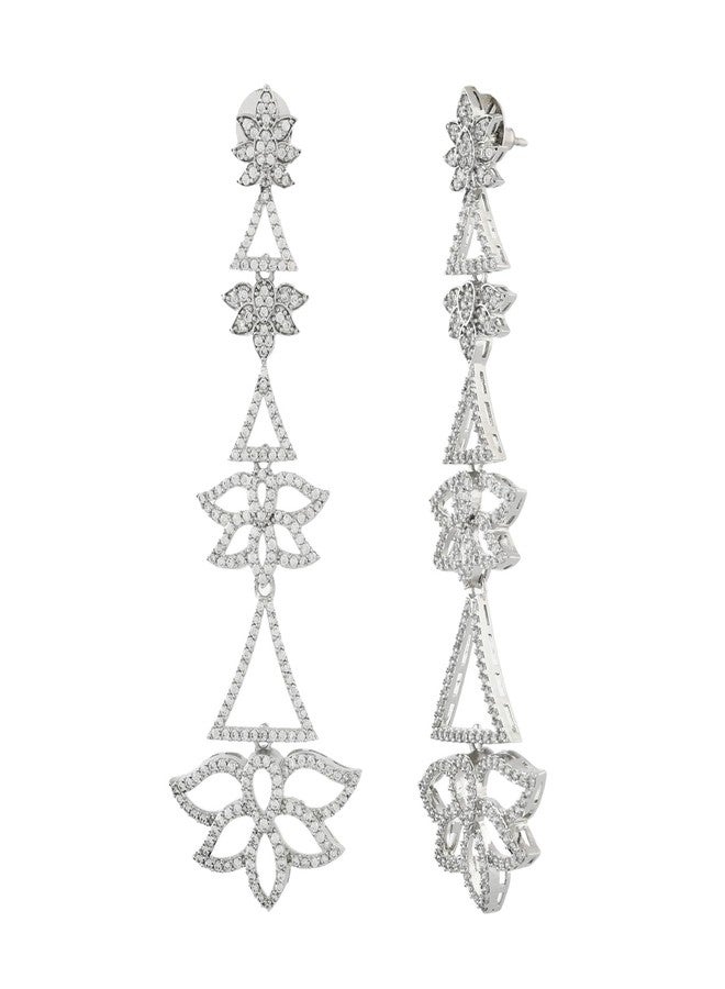 Voylla Sparkling Elegance Glamorous Gleam American Diamond Dangler Earrings For Women Anti Tarnish Long CZ Earrings Party Wedding Everyday Elegant Jewellery Gift - Image 1