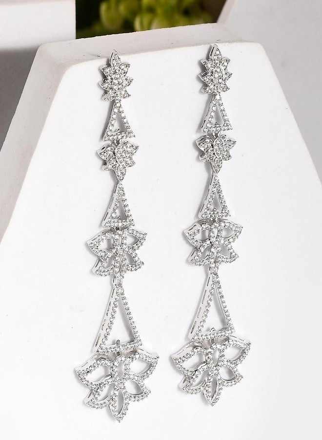 Voylla Sparkling Elegance Glamorous Gleam American Diamond Dangler Earrings For Women Anti Tarnish Long CZ Earrings Party Wedding Everyday Elegant Jewellery Gift - Image 2