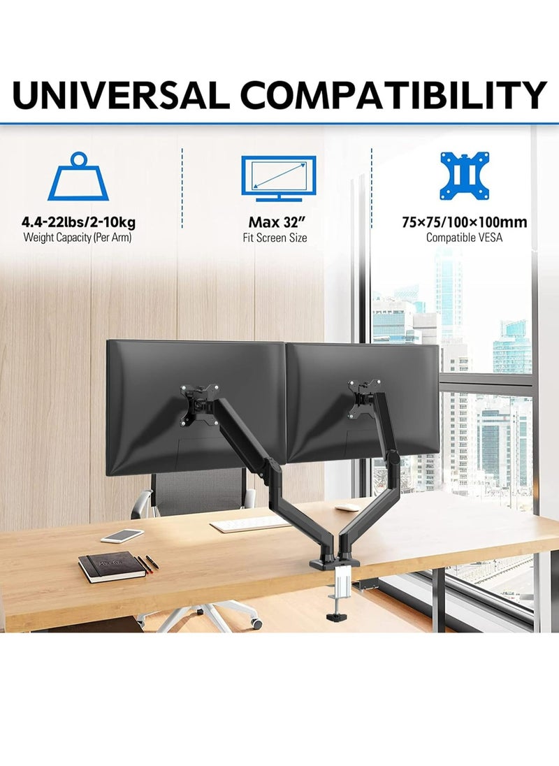 ANYOUI - Dual Monitor Mount Stand, Articulating Gas Spring Monitor Arm, Adjustable Monitor Stand, Monitor Desk Mount with Clamp and Grommet Base - Fits 13 to 32 Inch LCD Computer Monitors - Image 1