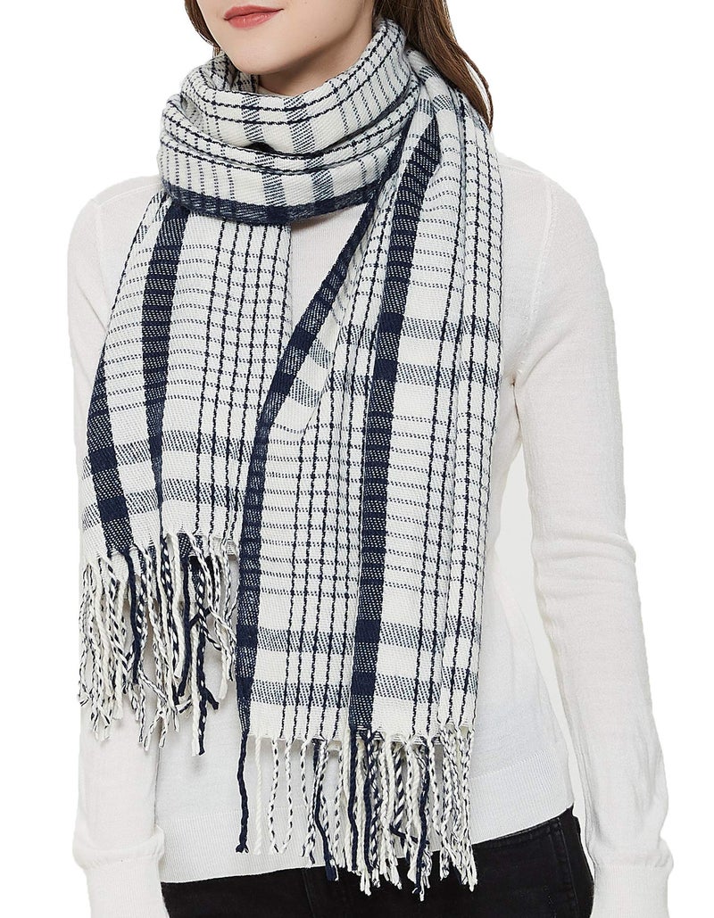 Wander Agio Womens Fashion Long Shawl Big Scarves Grid Winter Warm Large Scarf Small Plaid Black White 1 - Image 1