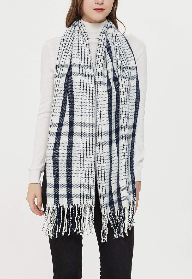 Wander Agio Womens Fashion Long Shawl Big Scarves Grid Winter Warm Large Scarf Small Plaid Black White 1 - Image 3