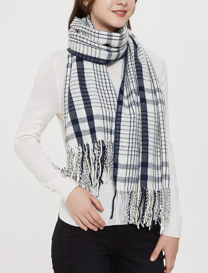Wander Agio Womens Fashion Long Shawl Big Scarves Grid Winter Warm Large Scarf Small Plaid Black White 1 - Image 2
