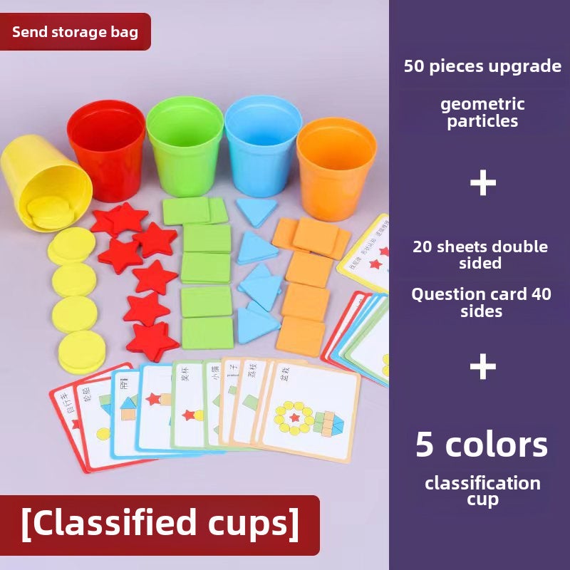 Montessori Color Matching Blocks for ToddlersShape color classification suit (40-face Question Card +50 pieces shape particles +5 color classification cups) Shape color classification suit (40-face Question Card +50 pieces shape particles +5 color classification cups)