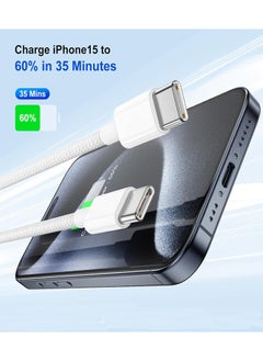 KASTWAVE USB C To USB C Charger Cable, 60W Type C Charger Fast Charging Cord Compatible With Macbook Pro, iPad Pro Air, iPhone 15/15 Plus/15 Pro Max, Galaxy S23+/S23 Ultra, Google Pixel 2/3/4/5/6 (White)  - Image 2