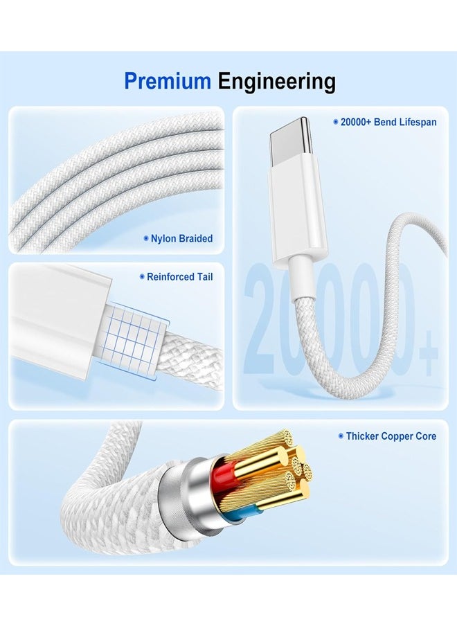 USB C To USB C Charger Cable, 60W Type C Charger Fast Charging Cord Compatible With Macbook Pro, iPad Pro Air, iPhone 15/15 Plus/15 Pro Max, Galaxy S23+/S23 Ultra, Google Pixel 2/3/4/5/6 (White)