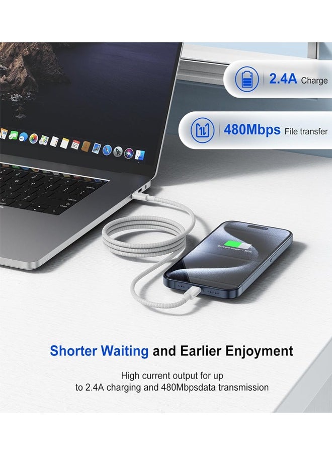 USB C To USB C Charger Cable, 60W Type C Charger Fast Charging Cord Compatible With Macbook Pro, iPad Pro Air, iPhone 15/15 Plus/15 Pro Max, Galaxy S23+/S23 Ultra, Google Pixel 2/3/4/5/6 (White)