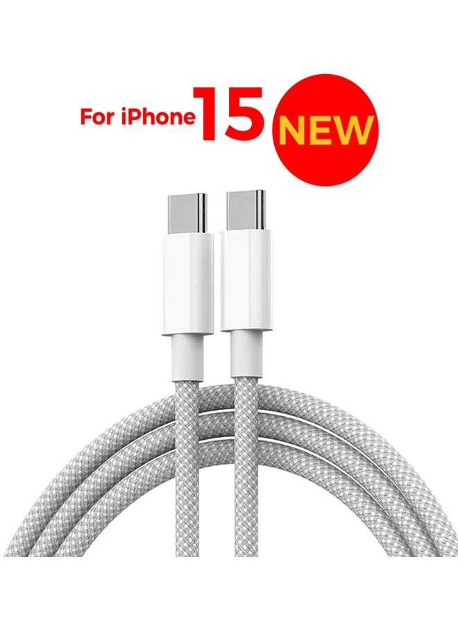 USB C To USB C Charger Cable, 60W Type C Charger Fast Charging Cord Compatible With Macbook Pro, iPad Pro Air, iPhone 15/15 Plus/15 Pro Max, Galaxy S23+/S23 Ultra, Google Pixel 2/3/4/5/6 (White)