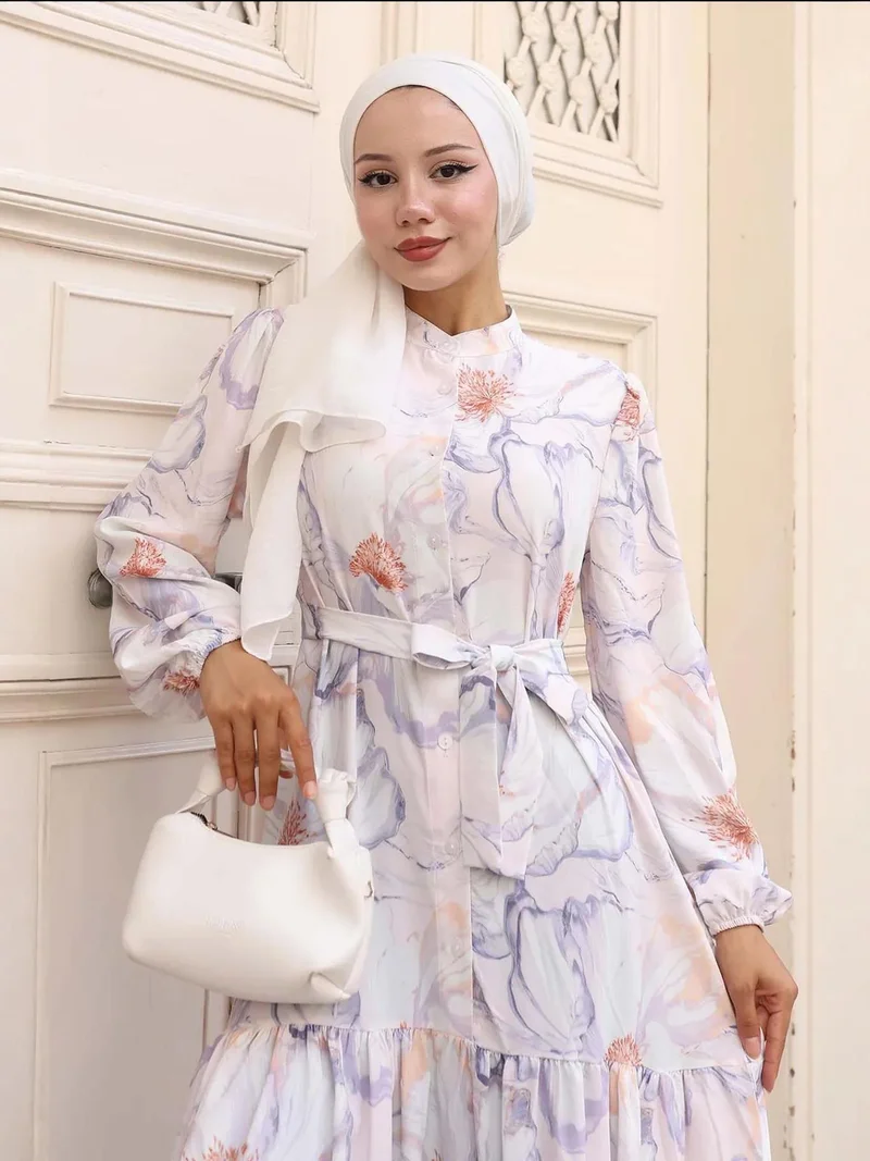 بيغ دارت فستان ماكسي بياقة مستديرة وأزرار وحزام خصر