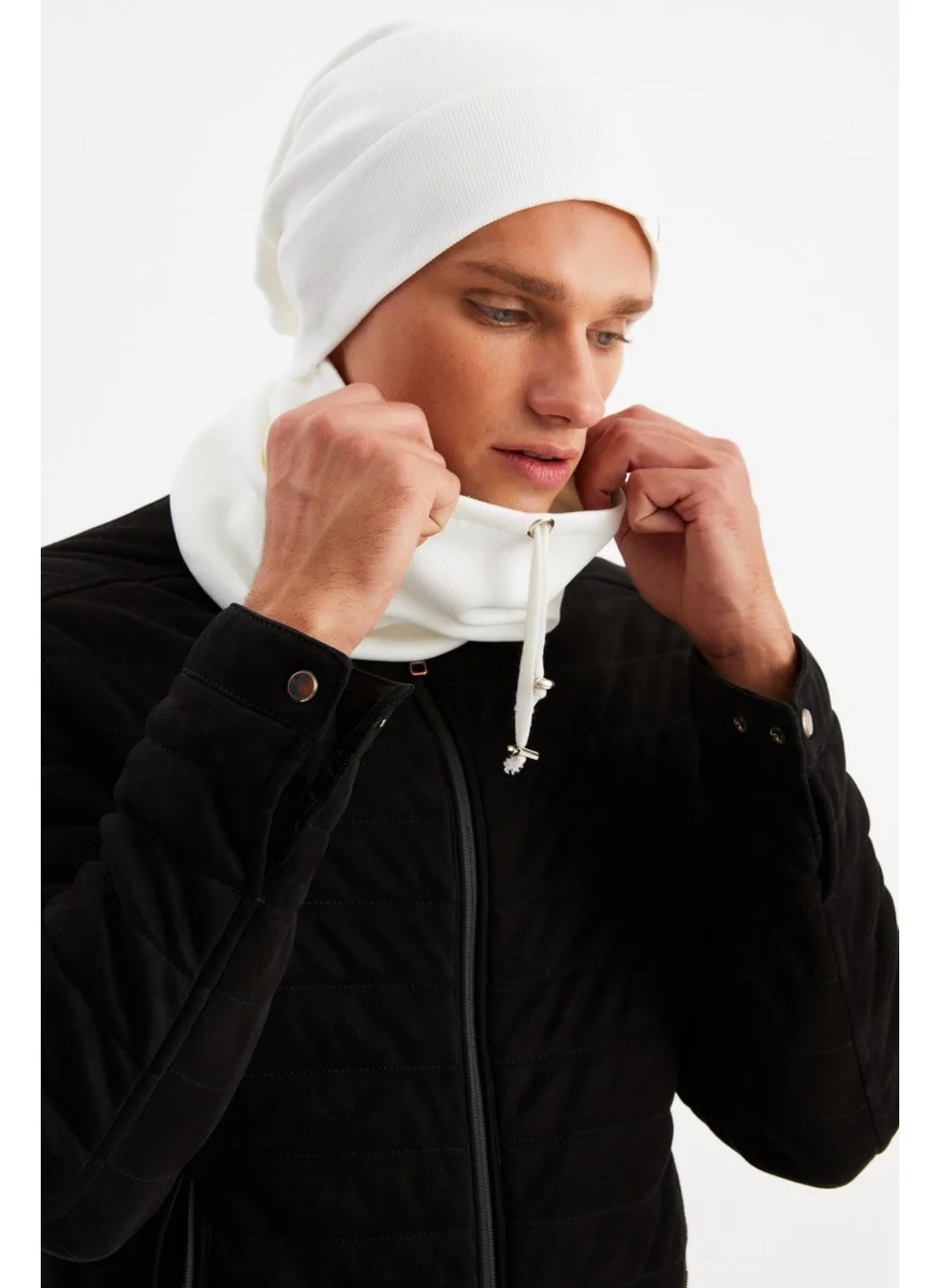 Butikgiz White Men's Cotton Camisole Anti-Sweat Ultra Light and Soft Drawstring Beret Neck Collar Set