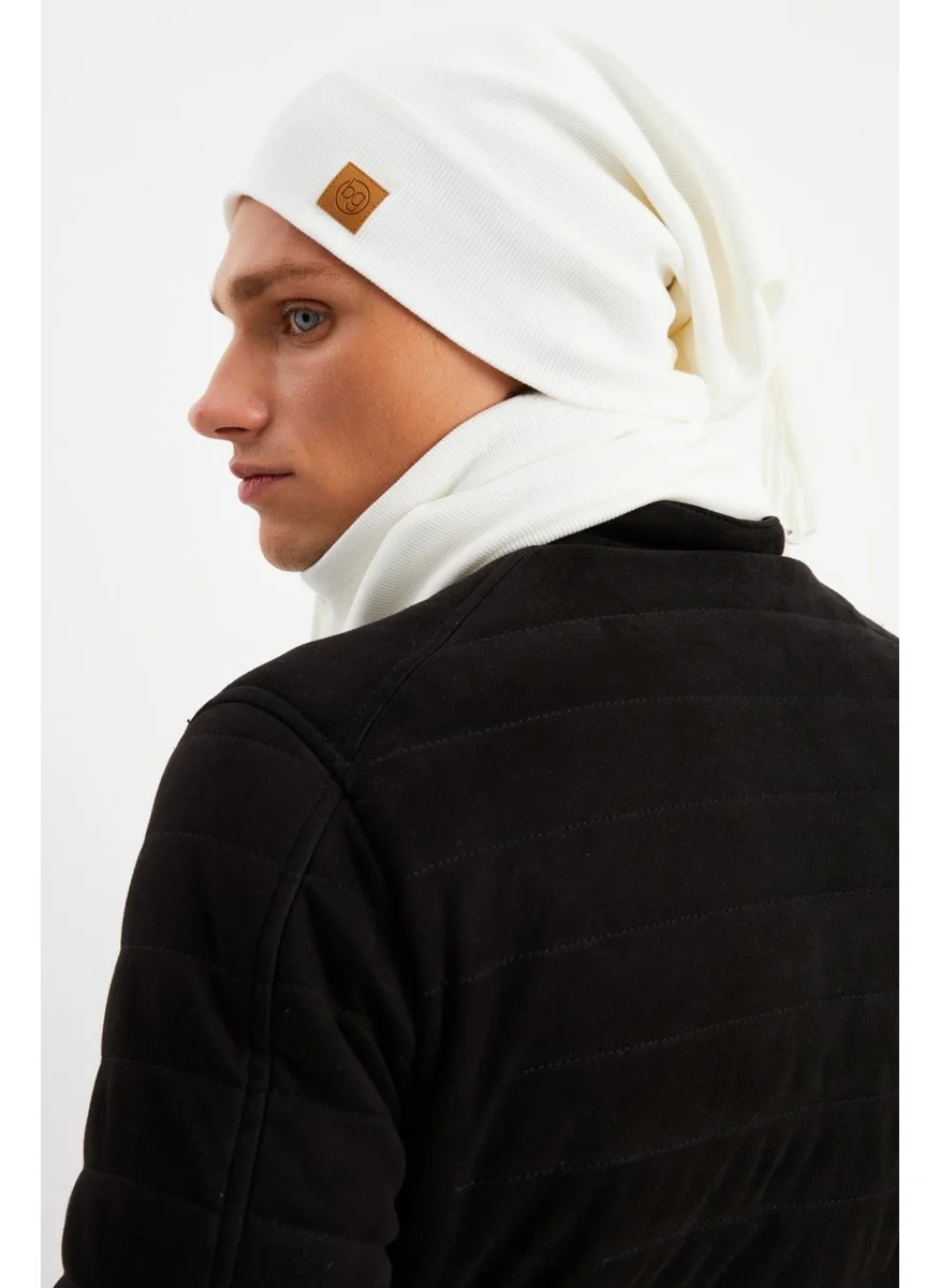 Butikgiz White Men's Cotton Camisole Anti-Sweat Ultra Light and Soft Drawstring Beret Neck Collar Set