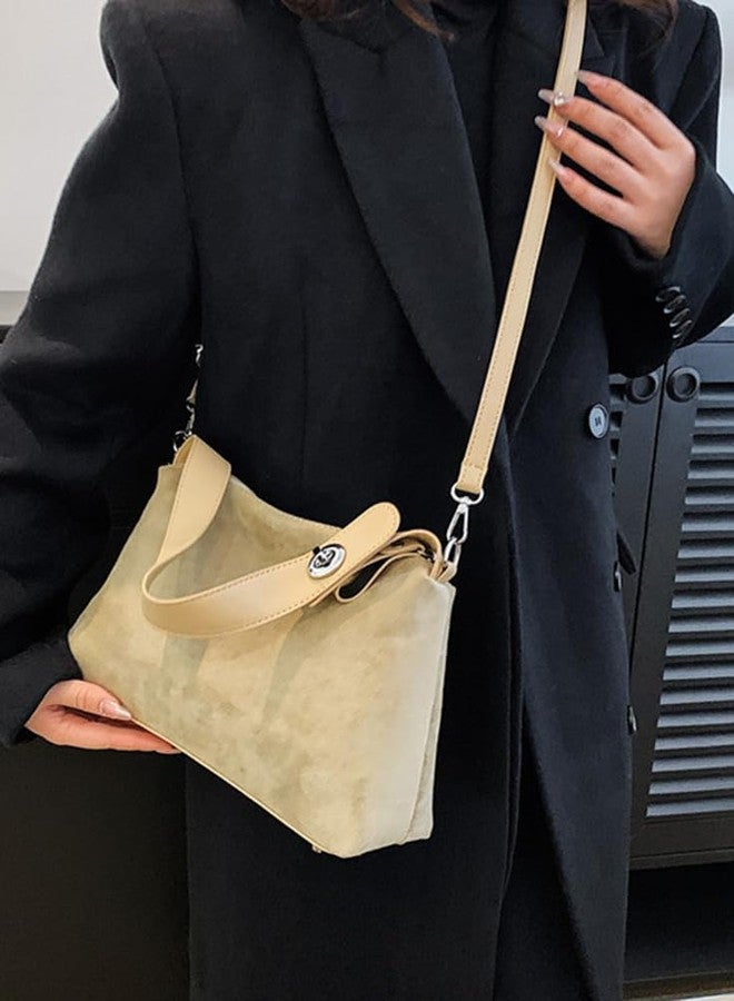 Bagkeak Suede Shoulder Bags For Women Crossbody Bag Suede Tote Bag Satchels Slouchy Work Purses Crescent Handbag Fall Top Handle, Beige, 7.1*2.6*4.7 inches (18 cm*6.5 cm*12 cm) - Image 5
