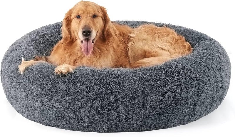 ZEXSAZONE Summer Round Donut Pet Bed for Cats and Puppies Dogs, Cozy and Plush, Raised Bedside Support, Both Sides Use Like 2 in One, Washable, Sizes for Small, Medium, and Large Pets. (Grey, Large) - Image 1