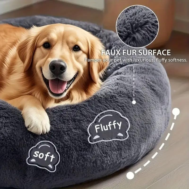 ZEXSAZONE Summer Round Donut Pet Bed for Cats and Puppies Dogs, Cozy and Plush, Raised Bedside Support, Both Sides Use Like 2 in One, Washable, Sizes for Small, Medium, and Large Pets. (Grey, Large) - Image 4