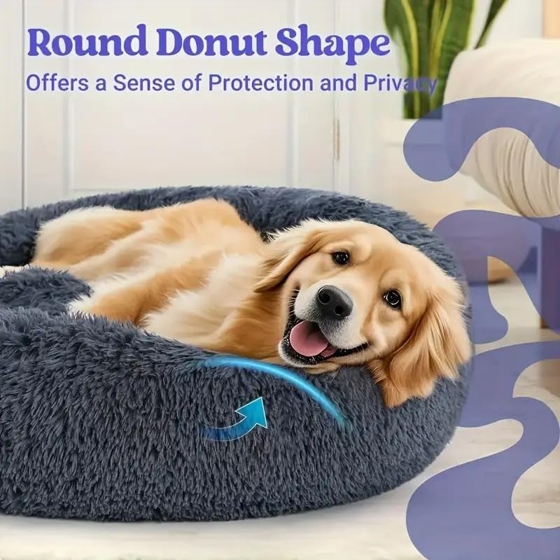 ZEXSAZONE Summer Round Donut Pet Bed for Cats and Puppies Dogs, Cozy and Plush, Raised Bedside Support, Both Sides Use Like 2 in One, Washable, Sizes for Small, Medium, and Large Pets. (Grey, Large) - Image 2