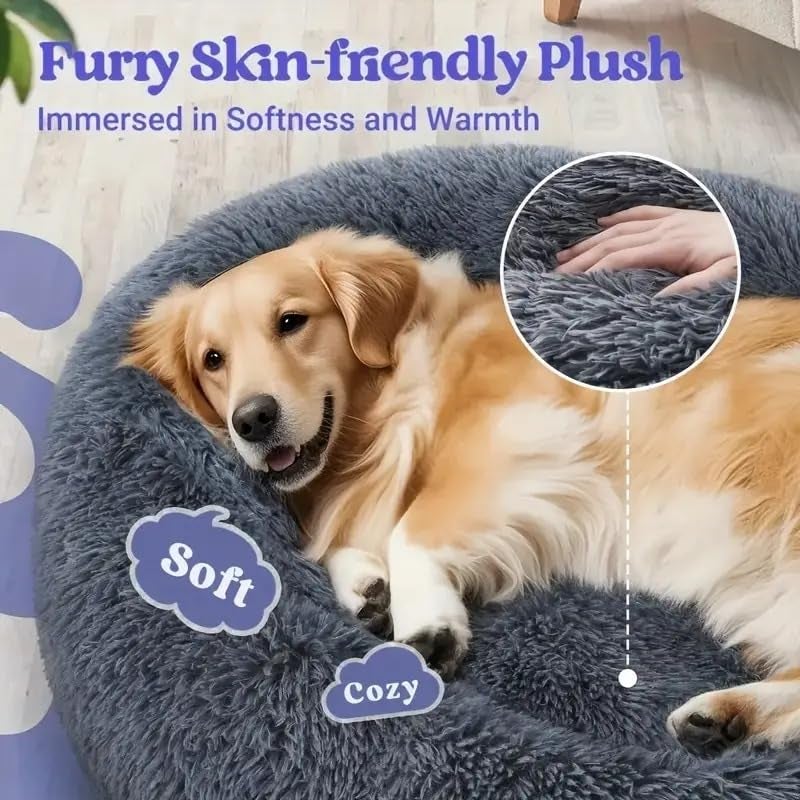 ZEXSAZONE Summer Round Donut Pet Bed for Cats and Puppies Dogs, Cozy and Plush, Raised Bedside Support, Both Sides Use Like 2 in One, Washable, Sizes for Small, Medium, and Large Pets. (Grey, Large) - Image 3