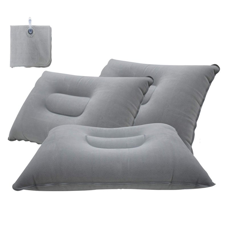 LiXiongBao LiXiongBao 3 Pack Ultralight Inflatable Pillow Small Squared Flocked Fabric Air Pillow for Beach HikingCampingTravelingNappingDesk RestNeck Lumbar SupportGrey 