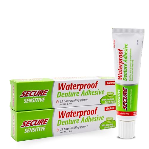 secure Secure Sensitive Denture Adhesive with Aloe Vera Myrrh 12Hour Max Hold Patented Waterproof Seal for All Denture Types Food Grade Ingredients FSA HSA Approved 14 oz