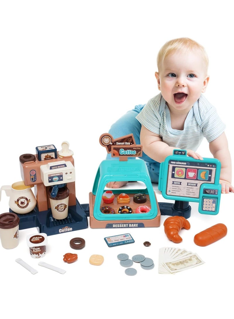 MIXDE 41PCS Coffee Machine Toy, Coffee Maker Machine and Cash Register Kit with Sound and Light, Realistic Coffee Shop Playset with Rich Accessaries, Fun Pretend Role Play Toy, Creative Play House Toys, I - Image 3