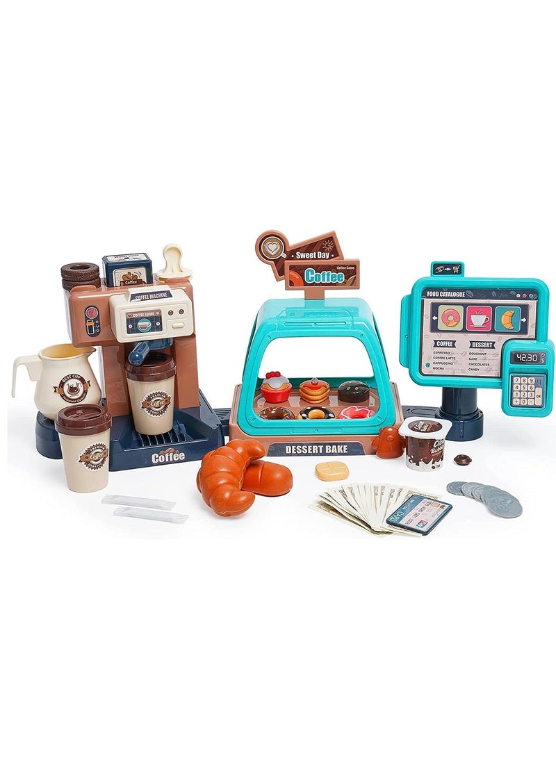 MIXDE 41PCS Coffee Machine Toy, Coffee Maker Machine and Cash Register Kit with Sound and Light, Realistic Coffee Shop Playset with Rich Accessaries, Fun Pretend Role Play Toy, Creative Play House Toys, I - Image 2