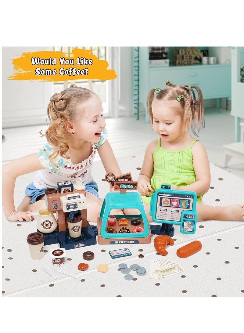 MIXDE 41PCS Coffee Machine Toy, Coffee Maker Machine and Cash Register Kit with Sound and Light, Realistic Coffee Shop Playset with Rich Accessaries, Fun Pretend Role Play Toy, Creative Play House Toys, I - Image 4
