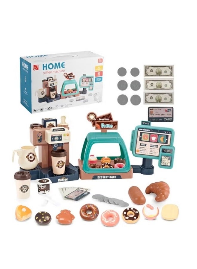 MIXDE 41PCS Coffee Machine Toy, Coffee Maker Machine and Cash Register Kit with Sound and Light, Realistic Coffee Shop Playset with Rich Accessaries, Fun Pretend Role Play Toy, Creative Play House Toys, I - Image 1
