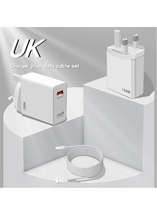 إلترازون - 120W Fast Charger with Type-C Cable, Wall Charger for Huawei, Xiaomi, Honor – Super-Fast Charging for Compatible Devices, Quick Power-Up for Phones, Tablets, and More – High-Efficiency Wall Charger for Reliable and Safe Charging - Image 1
