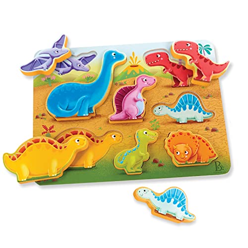 B. Toys B Toys Peek Explore Dinosaurs Wooden Chunky Puzzle for Toddlers Kids Educational Developmental Toys 2 Years - Image 1
