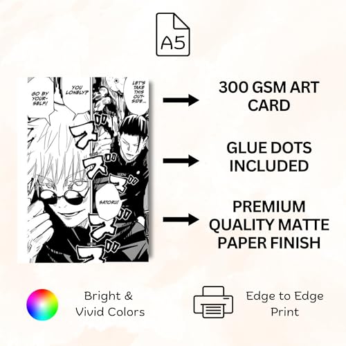 Posters Inc Jujutsu Kaisen Manga Panel Collage Art Kit, Anime Merchandise Wall Decoration Items for Living Room, Home Decor Birthday Gifts for Men, 300 GSM Print, A5 Size Paper with Sticker Set of 20 - Image 5