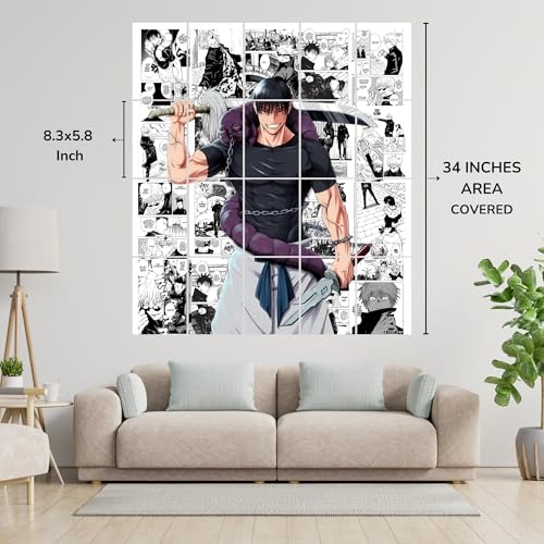 Posters Inc Jujutsu Kaisen Manga Panel Collage Art Kit, Anime Merchandise Wall Decoration Items for Living Room, Home Decor Birthday Gifts for Men, 300 GSM Print, A5 Size Paper with Sticker Set of 20 - Image 3