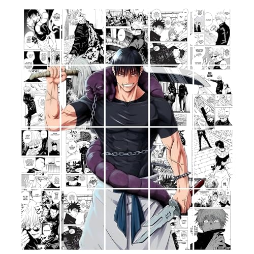Posters Inc Jujutsu Kaisen Manga Panel Collage Art Kit, Anime Merchandise Wall Decoration Items for Living Room, Home Decor Birthday Gifts for Men, 300 GSM Print, A5 Size Paper with Sticker Set of 20 - Image 1