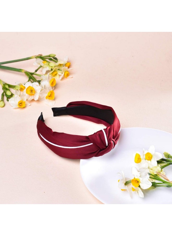 Vogue Hair Accessories - Solid Fabric Knot With Piping Plastic Hairband Headband For Girls And Women (Maroon & Pink) - Image 1