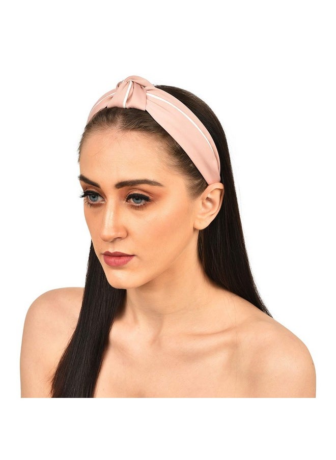 Vogue Hair Accessories - Solid Fabric Knot With Piping Plastic Hairband Headband For Girls And Women (Maroon & Pink) - Image 1