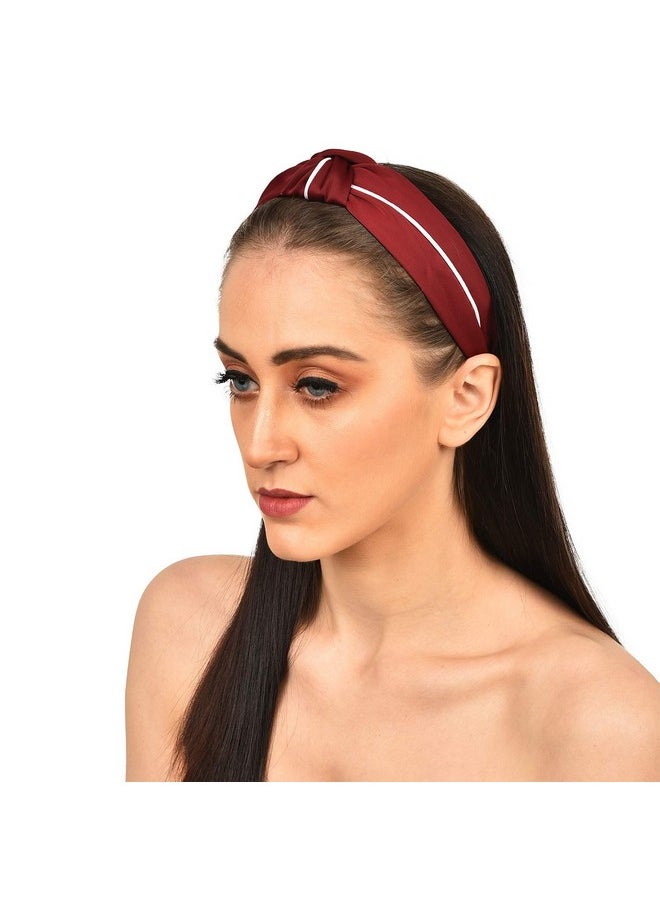 Vogue Hair Accessories - Solid Fabric Knot With Piping Plastic Hairband Headband For Girls And Women (Maroon & Pink) - Image 1
