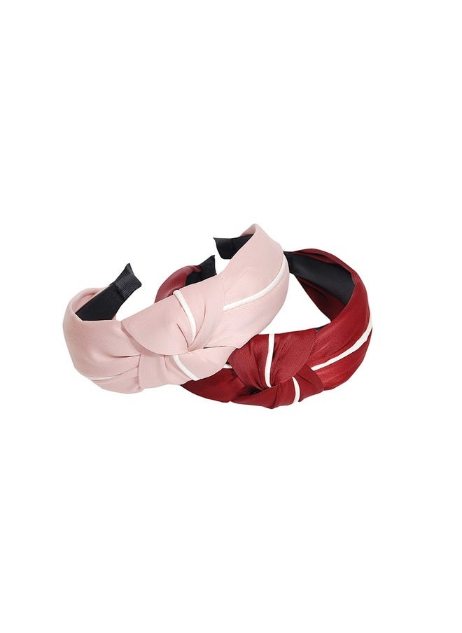 Vogue Hair Accessories - Solid Fabric Knot With Piping Plastic Hairband Headband For Girls And Women (Maroon & Pink) - Image 1